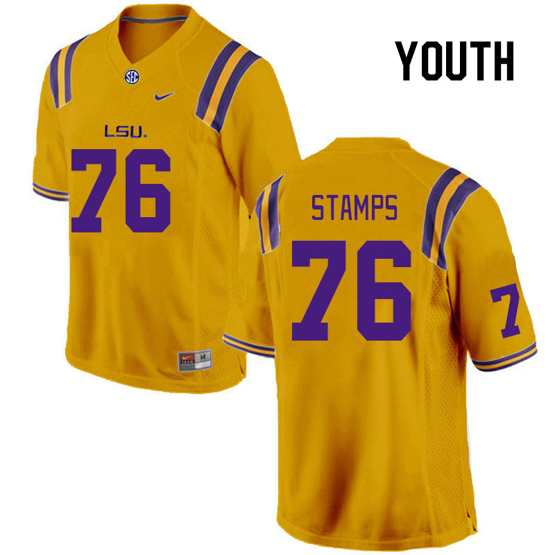 Youth #76 Christian Stamps LSU Tigers College Football Jerseys Stitched Sale-Gold - Click Image to Close